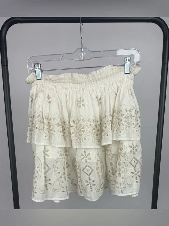 Pranella Belle Skirt White Gold Embroidered Tassel Mini S/M Boho Festival NWT - Picture 4 of 5